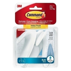 Command BATH17-3ES Large Towel Hooks Value 3-Pack - Box of 6