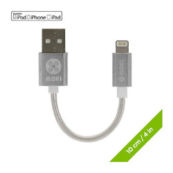Moki Braided Lightning SynCharge Cable -10cm/4" Silver 