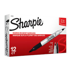 Sharpie Twin Tip Permanent Marker Black - Box of 12