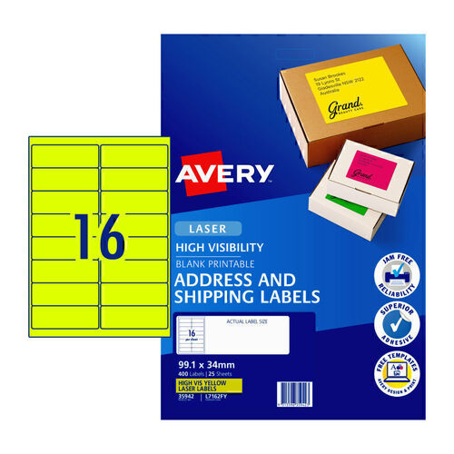 AV Laser Label Yellow (16Up) -  Pack of 25
