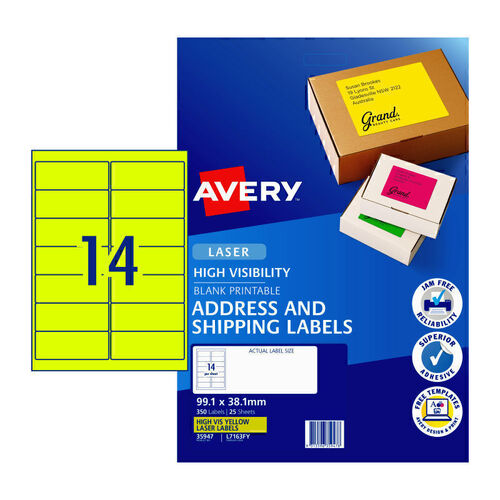 AV Laser Label Yellow (14 Up) - Pack of 25