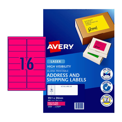 AV Laser Label Pink (16 Up) - Pack of 25