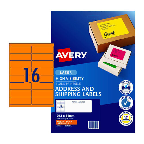 AV Laser Label Orange (16 Up) - Pack of 25