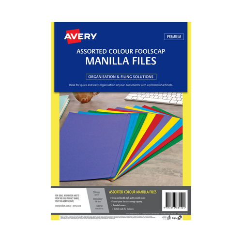 AV Manilla Folder Assorted Foolscap - Pack of 20