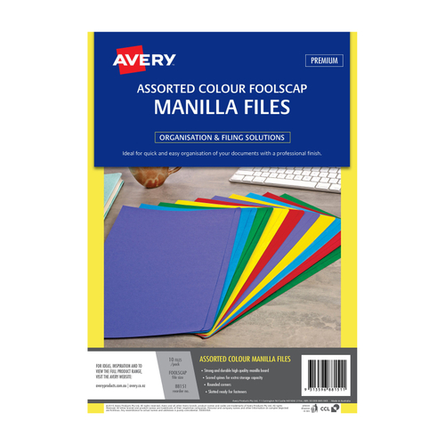AV Manilla Folder Assorted Foolscap - Pack of 10