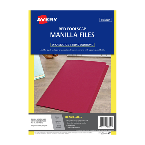 AV Manilla Folder Red Foolscap - Pack of 20