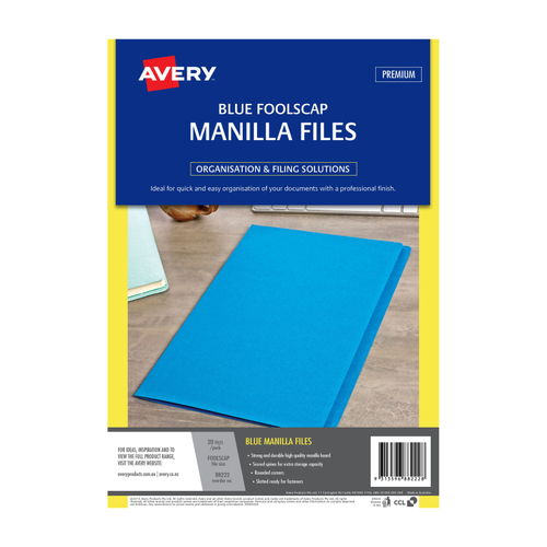 AV Manilla Folder Blue Foolscap - Pack of 20
