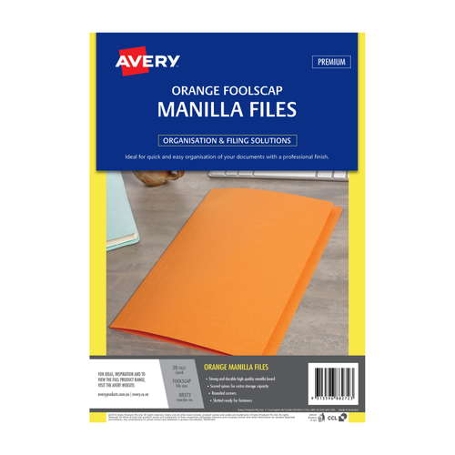 AV Manilla Folder Orange Foolscap - Pack of 20