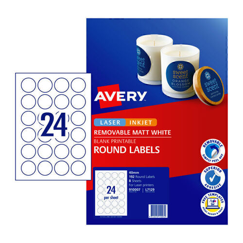 AV Label Round 40mm (24 Up) - Pack of 8