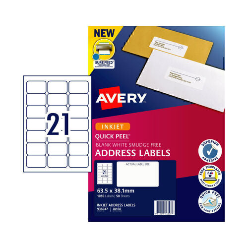 AV Quick Peel Inkjet Label (21 Up) - Pack of 50