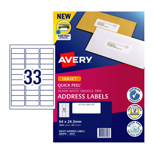 AV Quick Peel Inkjet Label (33 Up) - Box of 50