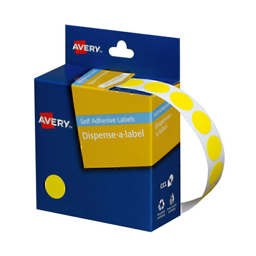 Avery Dispenser Dot Roll Yellow 14mm - Roll of 1050