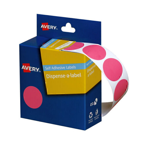 Avery Dispenser Dot Sticker Pink 24mm - Roll of 500