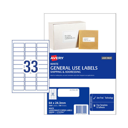 Avery General Use Label 64x24.3 (33 Up) - Box of 100