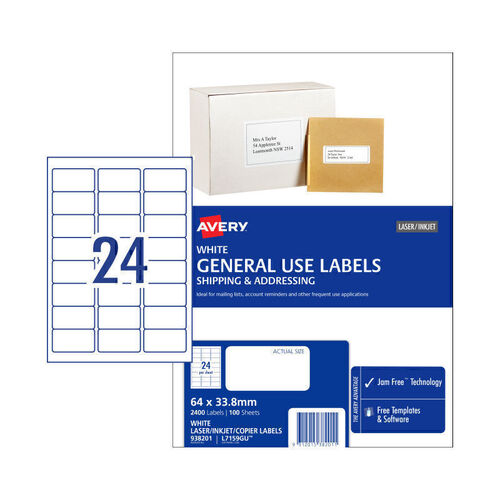 Avery Label General Use 64x33.8mm (24 Up) - Box of 100
