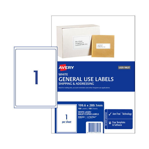 Avery Label General Use 199.6x289.1 (1 Up) - Box of 100