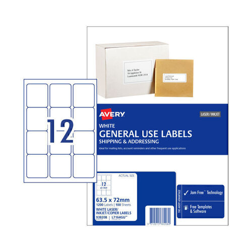 Avery General Use Label 63.5x72 (12 Up) - Box of 100