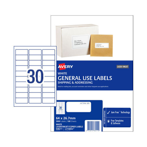 Avery General Use Label 64x26.7 (30 Up) - Box of 100