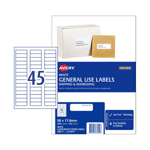 Avery General Use Label 58x17.8 (45 Up) - Pack of 100