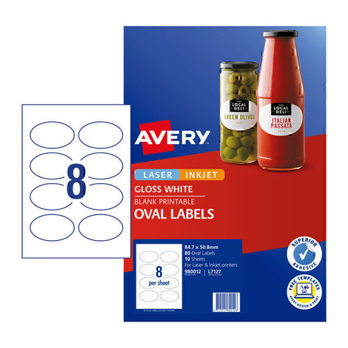 Avery Label Gloss Oval 84.7x50.8mm (8 Up) - Pack of 10