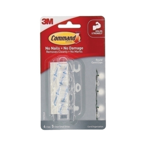 Command Round Cord Clips Clear 4-Pack - Box of 6