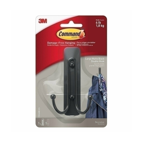 Command 17036MB Large Metal Double Hook - Matte Black - Box of 4