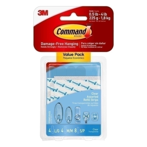 Command Adhesive Clear Assorted Refill Strips 16-Pack - Box of 6