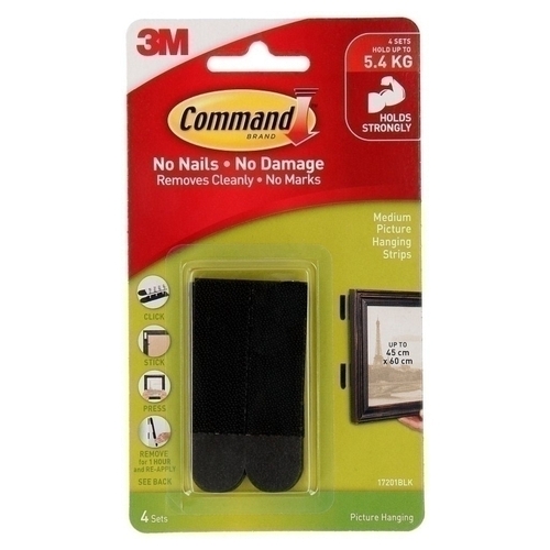 Command 17201BLK Medium Black Picture Hanging Strips 4-Pack - Box of 6