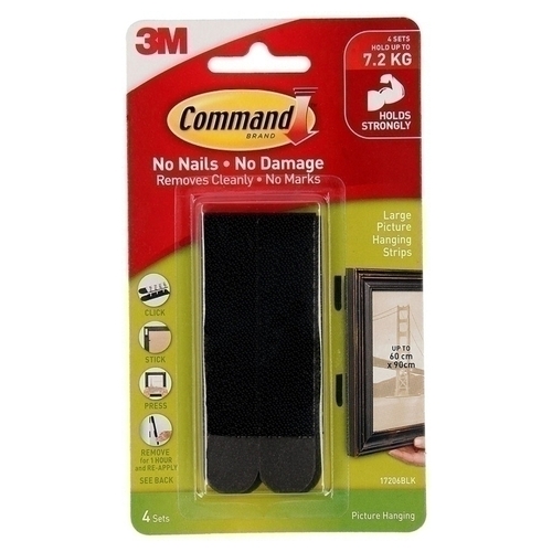 Command 17206BLK Large Black Picture Hanging Strips 4-Pack - Box of 6