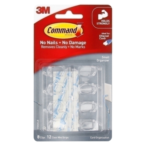 Command 17302CLR Small Cord Organisers Clear 8-Pack - Box of 6