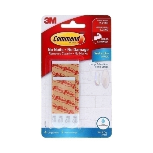 Command Medium & Large Wet Area Refill Strips 6-Pack - Box of 6