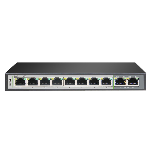 D-Link 10-Port Gigabit PoE Switch with 8 Long Reach PoE Ports and 2 Uplink Ports