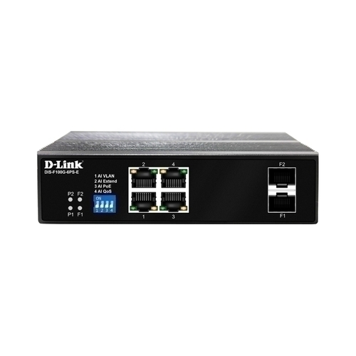 D-Link 6-Port Gigabit Industrial PoE+ Switch with 4 PoE ports &amp; 2 SFP ports