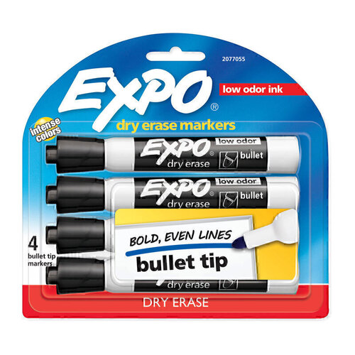 Expo Whiteboard Marker Bullet Tip Black 4 Pack - Box of 6 (24 Pens)