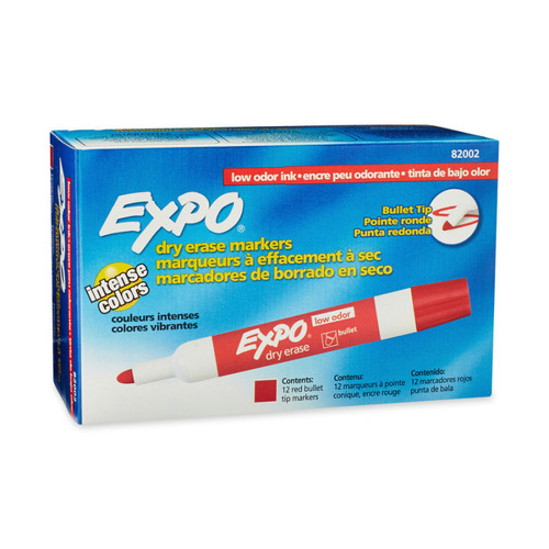 Expo Whiteboard Marker Dry Erase Bullet Tip Red - Box of 12