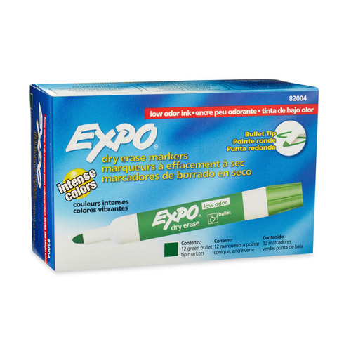 Expo Whiteboard Marker Dry Erase Bullet Tip Green - Box of 12