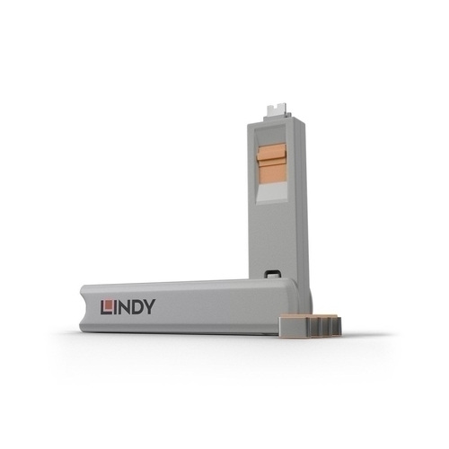 Lindy USB-C Port Blockers &amp; Key - 4 Pack (Orange)