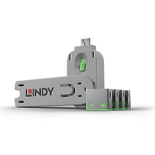 Lindy USB-A Port Blocker - 4 Pack + Key - Green