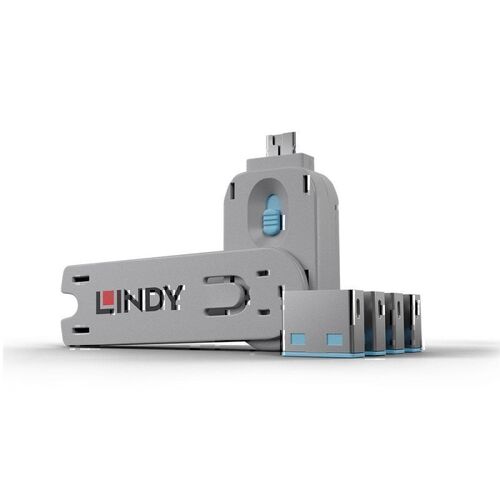 Lindy USB-A Port Blocker - 4 Pack + Key - Blue