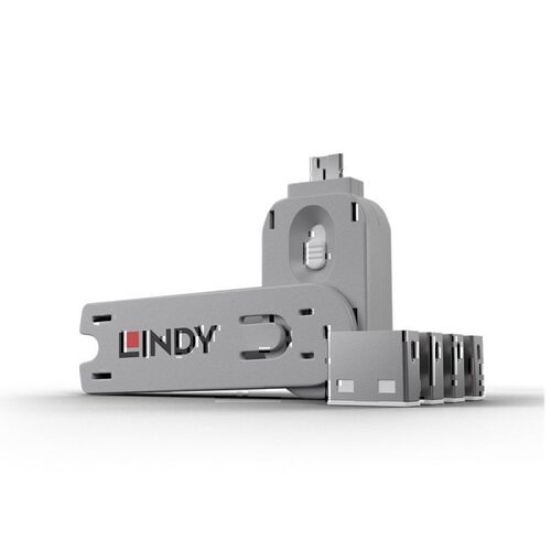 Lindy USB-A Port Blocker - 4 Pack + Key - White