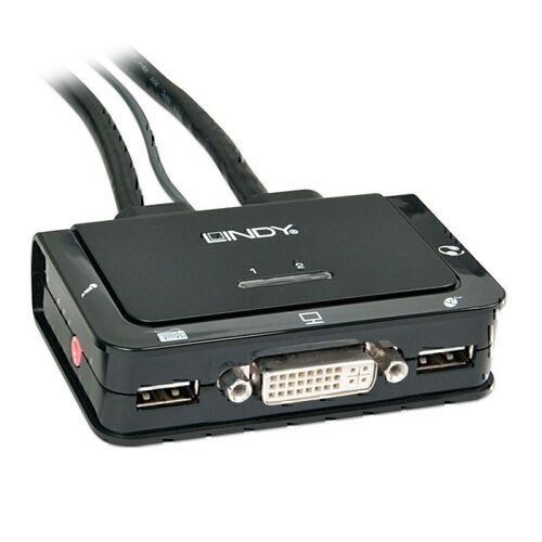 Lindy 2 Port DVI - USB-A 2.0 &amp; Audio KVM Switch Compact