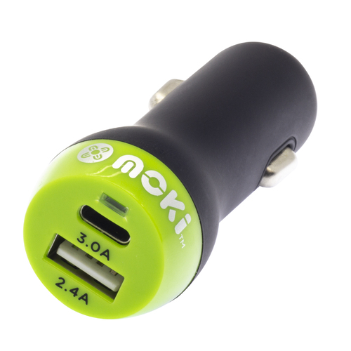 Moki USB-C + USB-A Rapid Car Charger