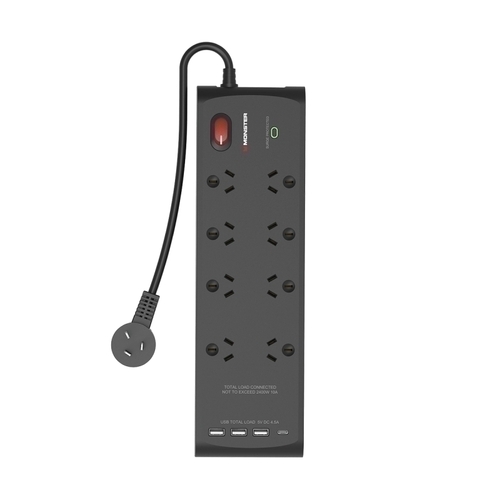Monster 8 Socket Surge Protector with USB-C &amp; USB-A Ports