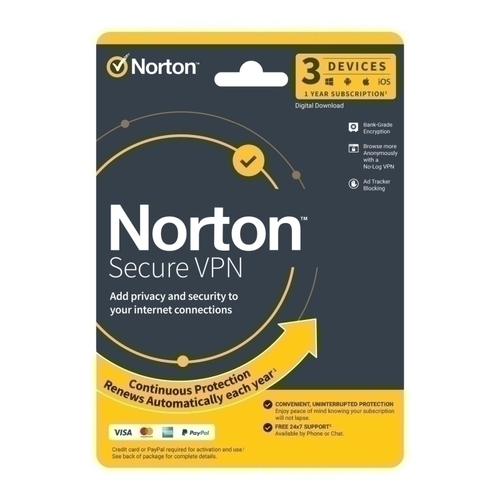 Norton Secure VPN - 1 User 3 Devices 1 Year Sub