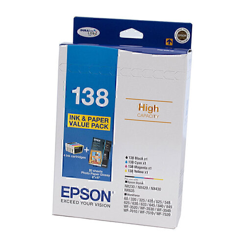 Genuine Epson 138 Value Pack + Photo Paper