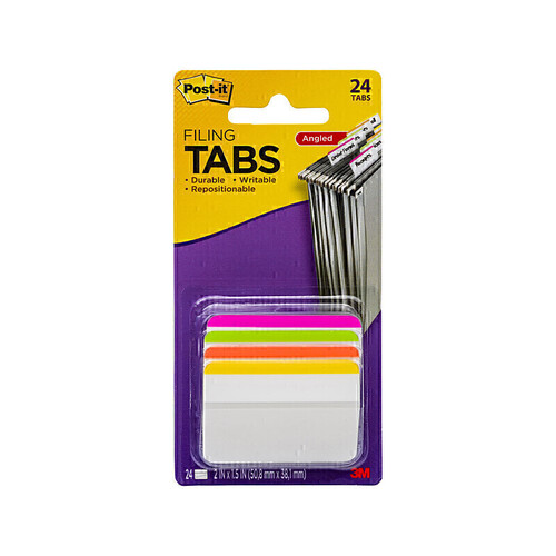Post-It Hanging Folder Tabs Bright Colours 50 x 38mm 24-Pack - Box of 6