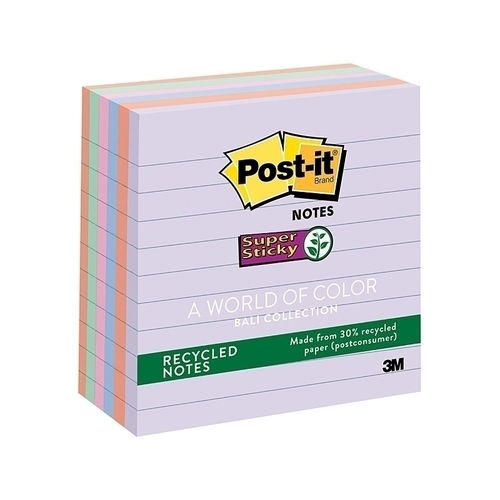 Post-It Lined Super Sticky Notes Bali Recycled 101 x 101mm 6-Pack