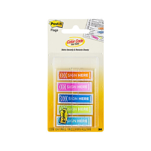 Post-It Sign Here Flags Assorted Colours 12 x 45mm 5-Pack - Box of 6