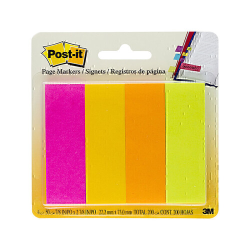 Post-It Page Markers Assorted Colours 23 x 73mm 200-Pack - Box of 6