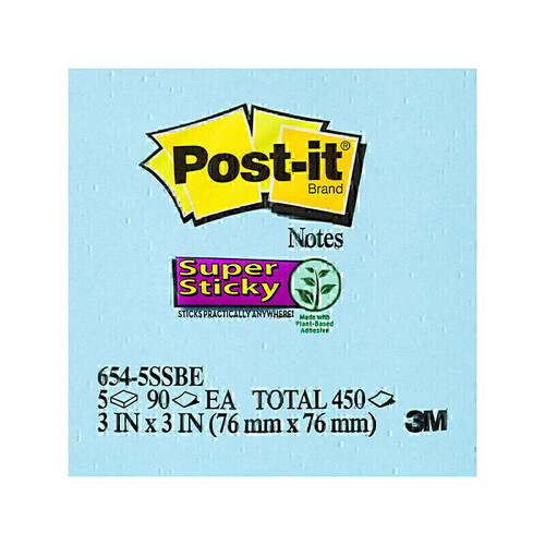 Post-It Super Sticky Notes Blue 76 x 76mm 5-Pack - Box of 4